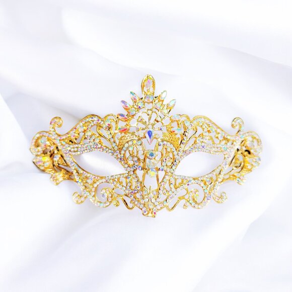Gold Masquerade Mask, Crystal Eye Mask, Party Mask, Prom Mask, Mardi Gras Mask